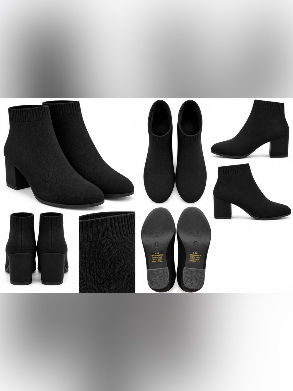 MIA Black Knit Sock Ankle Boots Size 9.5 Block Heel